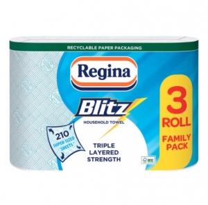 3ply kitchen rolls - Regina Blitz - 70 sheets per roll - 3 Pack